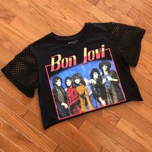 Bon Jovi size M concert crop top with mesh sleeves